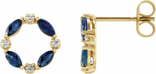 14K Yellow Natural Blue Sapphire & 1/10 CTW Natural Diamond Circle Earrings