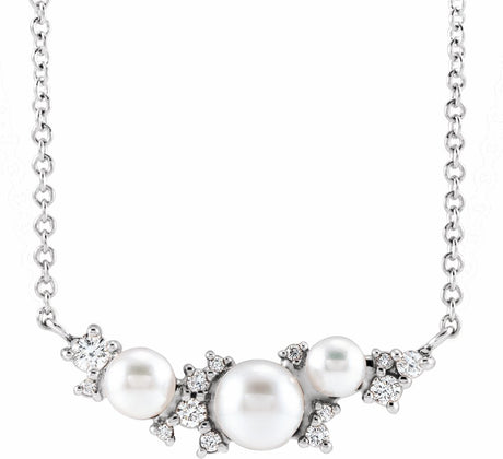 14K White Cultured White Akoya Pearl & .08 CTW Natural Diamond 18" Necklace