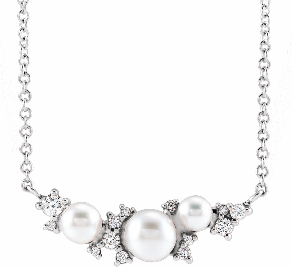 14K White Cultured White Akoya Pearl & .08 CTW Natural Diamond 16" Necklace