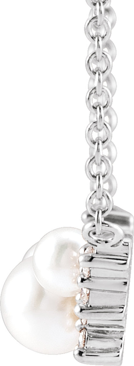 14K White Cultured White Akoya Pearl & .08 CTW Natural Diamond 16" Necklace