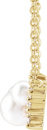 14K Yellow Gold Cultured White Akoya Pearl & .08 CTW Natural Diamond 18" Necklace