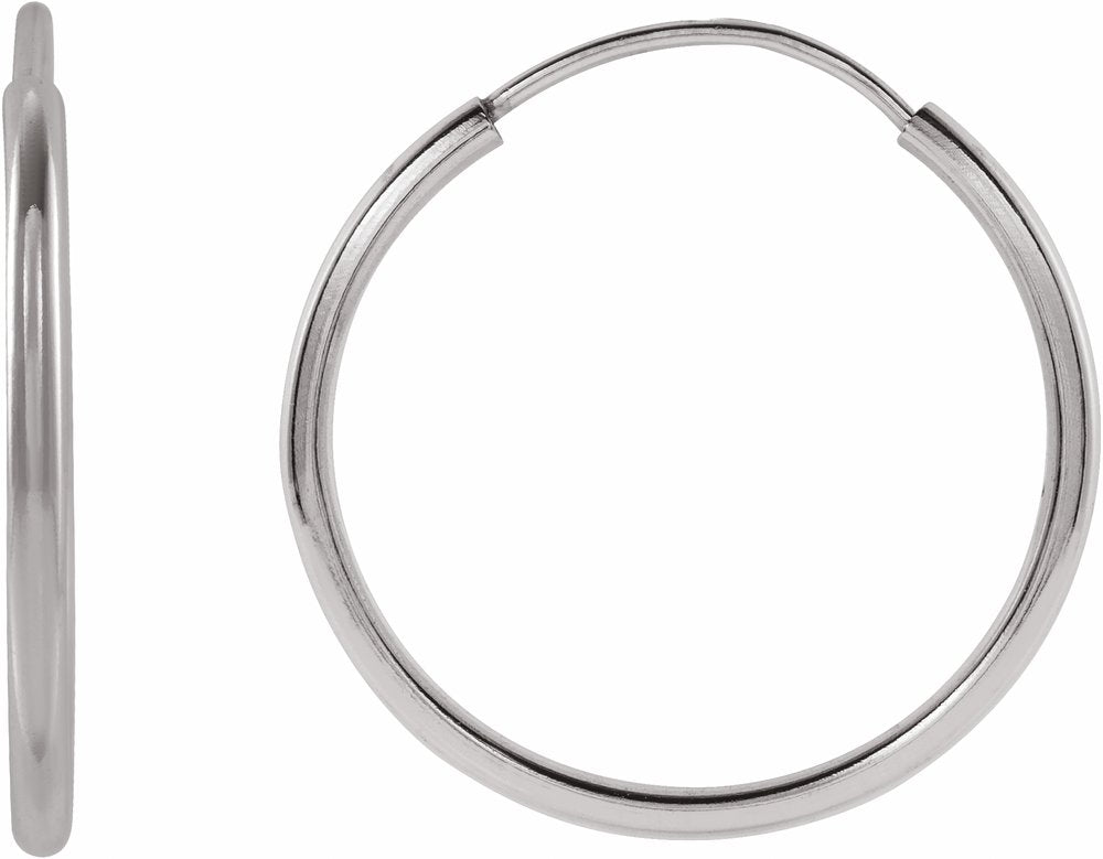 14K White Gold Flexible Endless Tube 15 mm Hoop Earrings