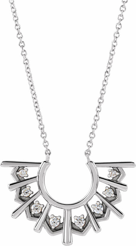 Sterling Silver 1/8 CTW Natural Diamond Fan 16" Necklace