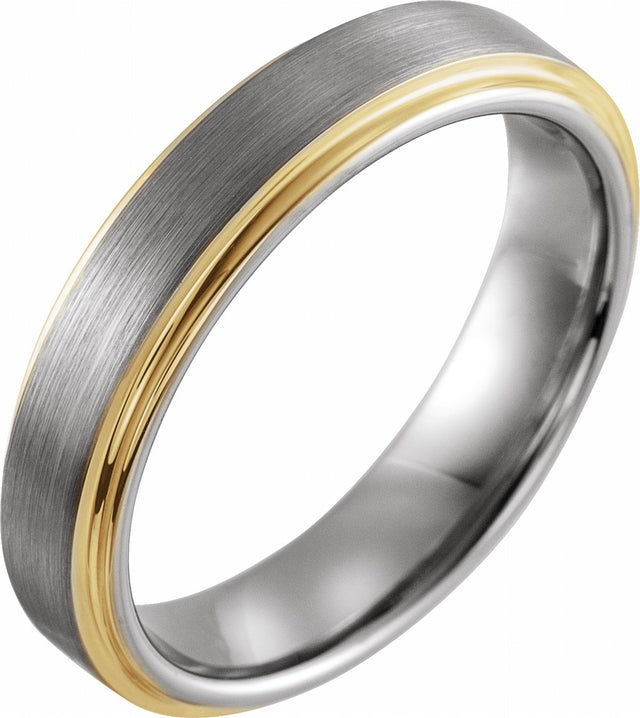 18K Yellow Gold PVD Tungsten 5 mm Stepped-Edge Comfort-Fit Flat Band Size 7.5