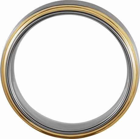 18K Yellow Gold PVD Tungsten 5 mm Stepped-Edge Comfort-Fit Flat Band