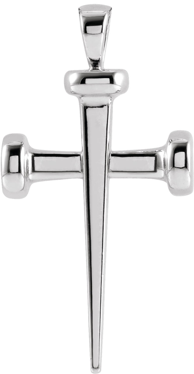 14K White 	28x14.71 mm Nail Cross Pendant