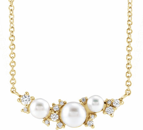14K Yellow Gold Cultured White Akoya Pearl & .08 CTW Natural Diamond 18" Necklace