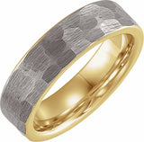 18K Yellow Gold PVD Tungsten 6 mm Flat Hammered Band Size 8.5