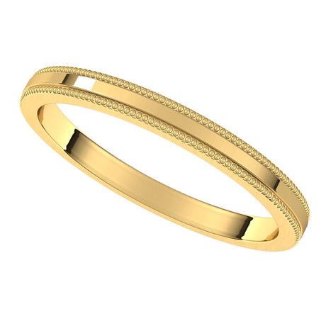 14K Yellow Gold 2 mm Milgrain Flat Band Size 9.5