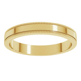 14K Yellow 3 mm Milgrain Flat Band Size 7.5