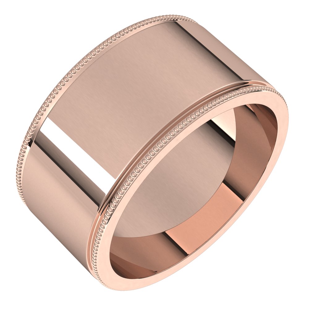 14K Rose Gold 10 mm Milgrain Flat Band Size 11