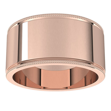 14K Rose Gold 10 mm Milgrain Flat Band Size 11