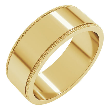 14K Yellow Gold 7 mm Milgrain Flat Band Size 11
