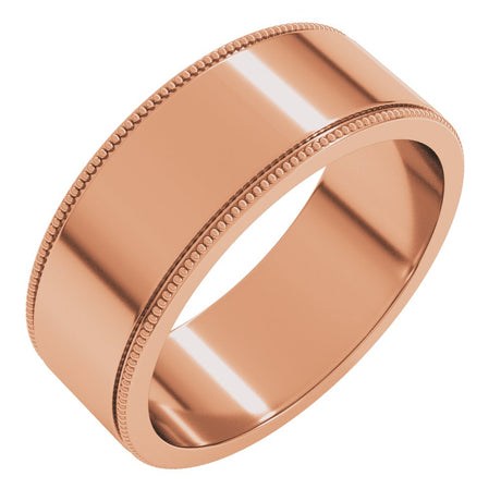 14K Rose Gold 7 mm Milgrain Flat Band Size 9.5