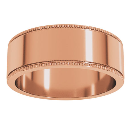14K Rose Gold 7 mm Milgrain Flat Band Size 9.5