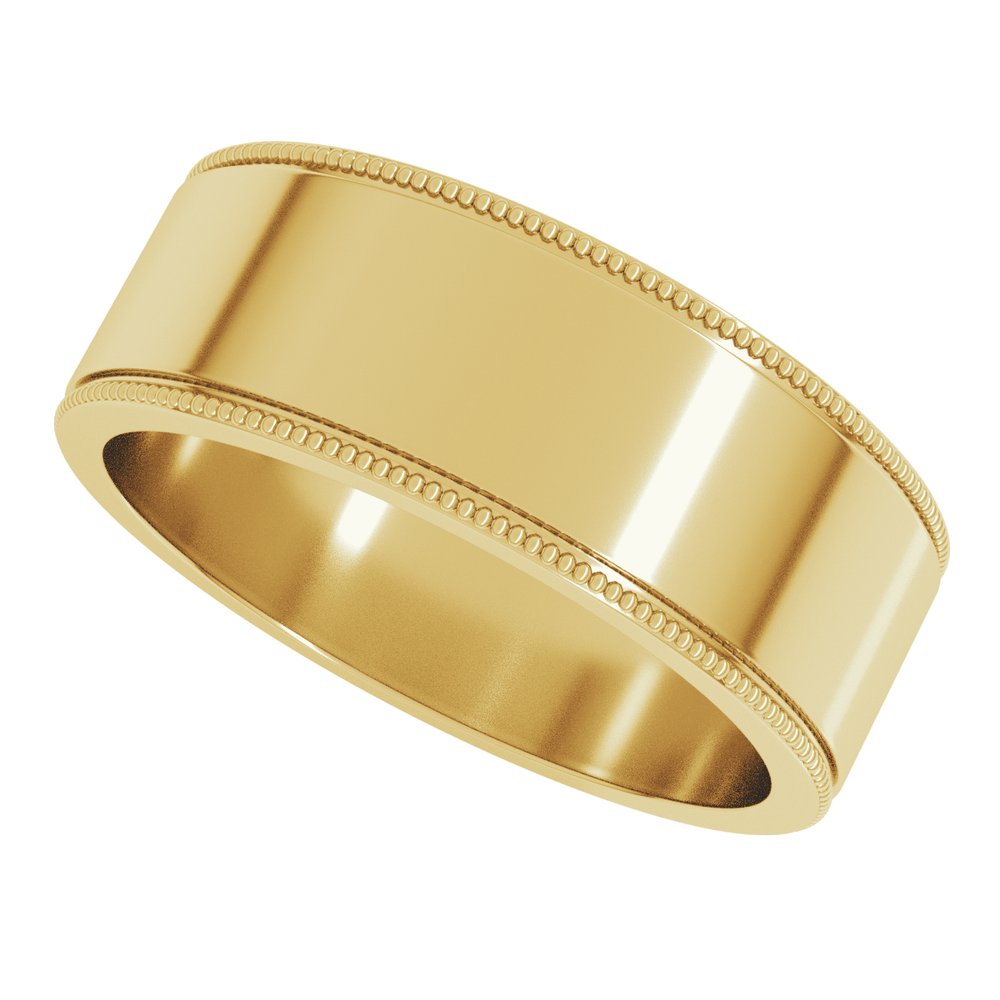 14K Yellow Gold 7 mm Milgrain Flat Band Size 11