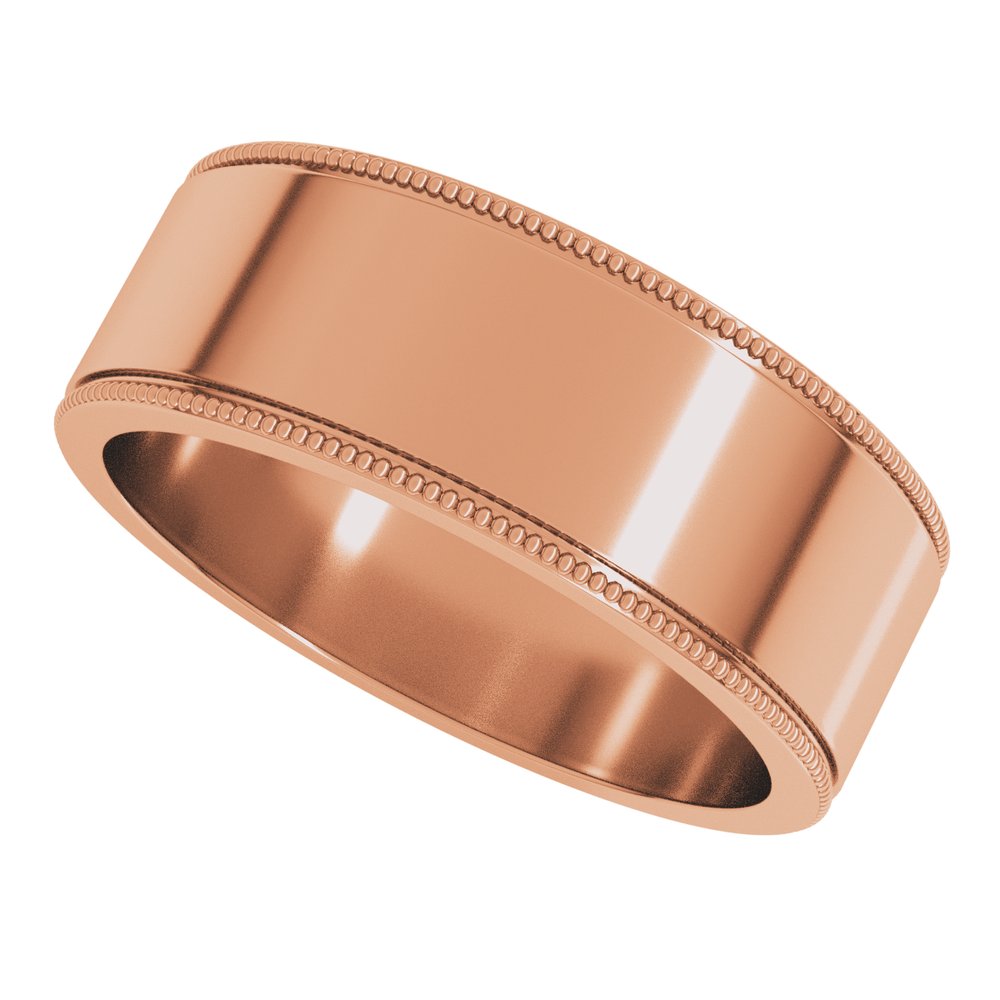 14K Rose Gold 7 mm Milgrain Flat Band Size 9.5