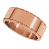 14K Rose Gold 7 mm Milgrain Flat Band Size 9.5
