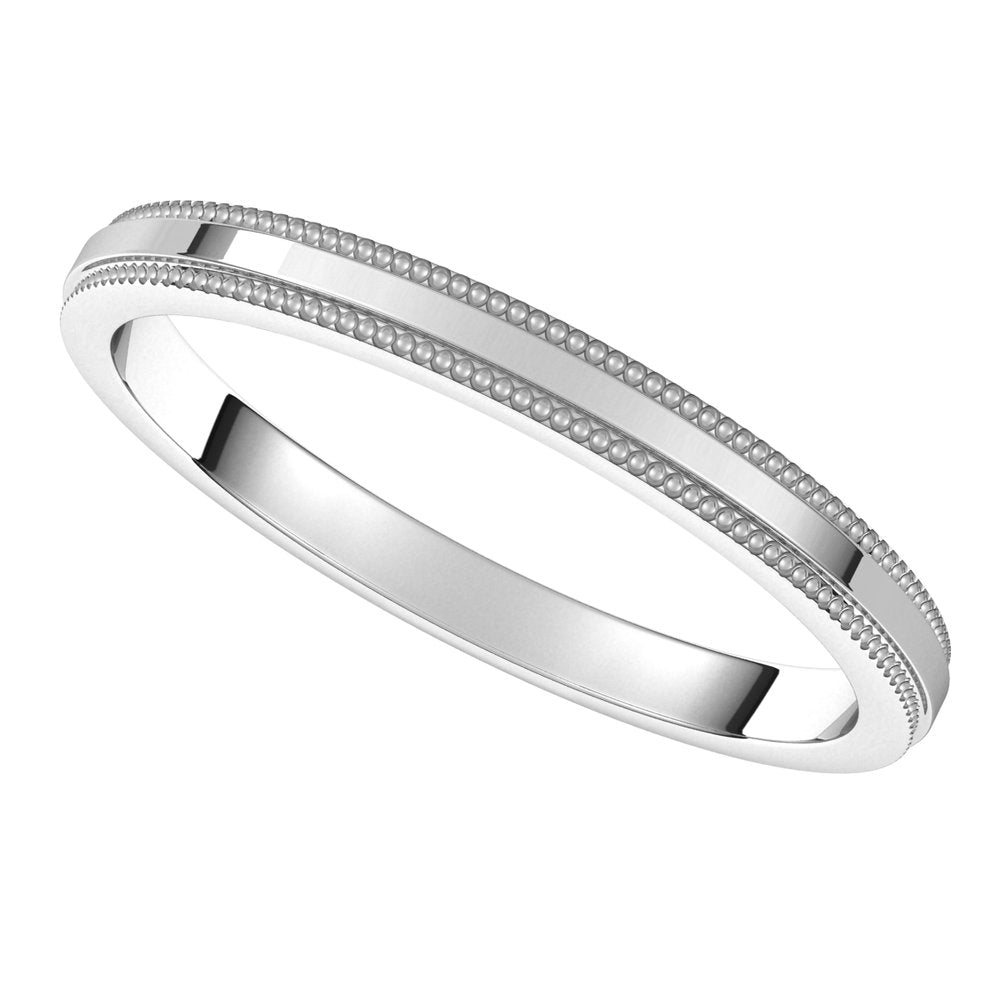 14K White 2 mm Milgrain Stepped-Edge Flat Band Size 6.5