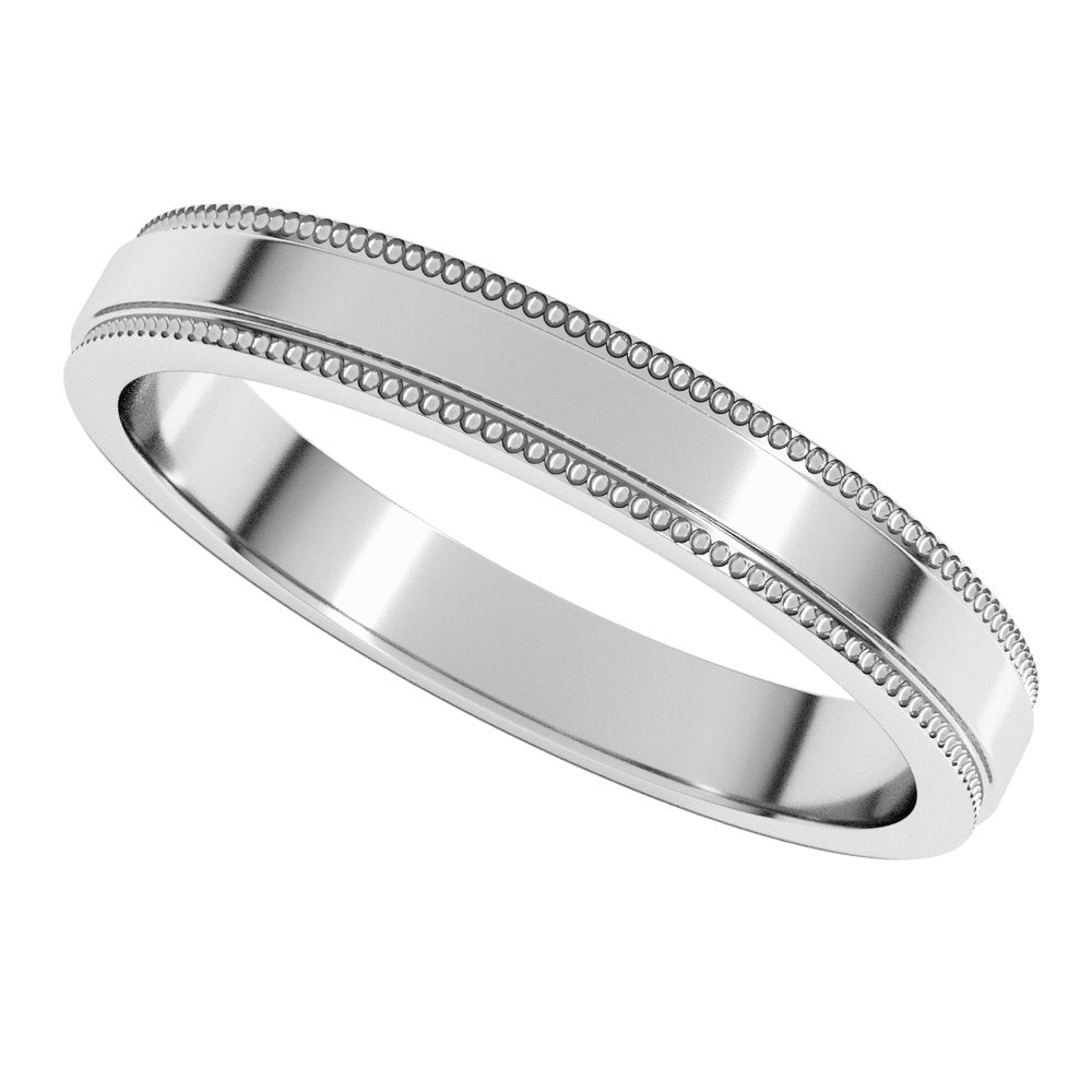14K White 3 mm Milgrain Stepped-Edge Flat Band Size 6.5