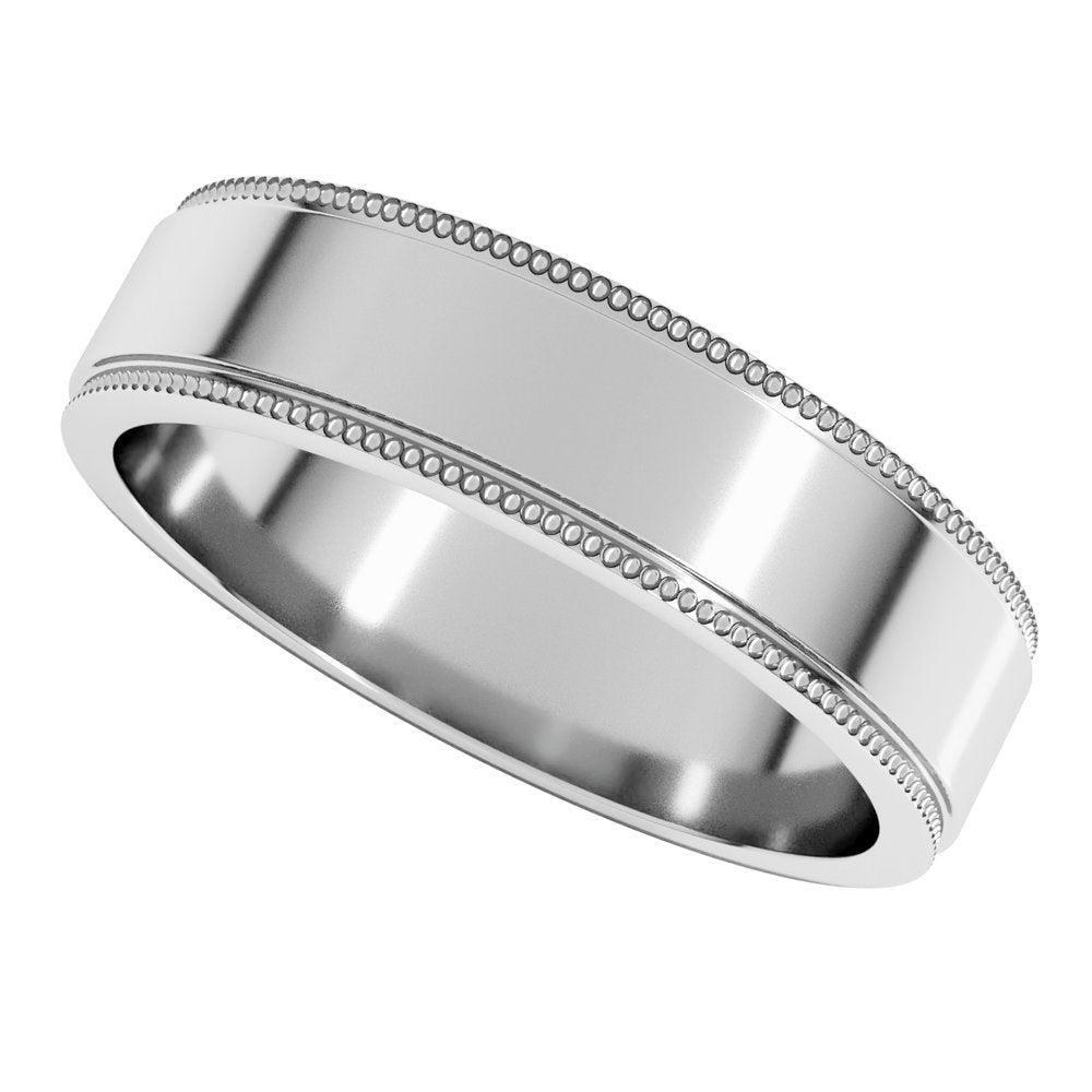 14K White 5 mm Milgrain Stepped-Edge Flat Band