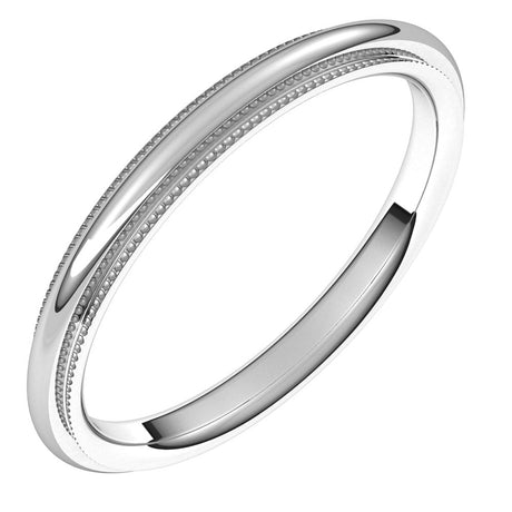 14K White Gold 2 mm Milgrain Stepped-Edge Comfort-Fit Half Round Band Size 5.5