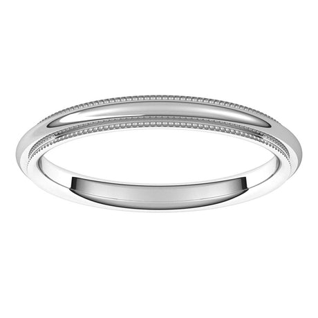 14K White Gold 2 mm Milgrain Stepped-Edge Comfort-Fit Half Round Band Size 5.5