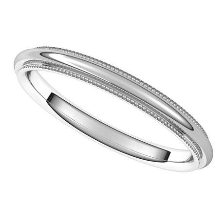 14K White 2 mm Milgrain Stepped-Edge Comfort-Fit Half Round Band Size 5.5