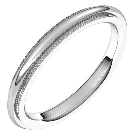 14K White 2.5 mm Milgrain Stepped-Edge Comfort-Fit Half Round Band Size 5