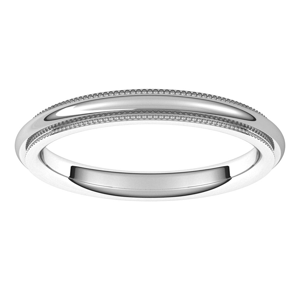 14K White Gold 2.5 mm Milgrain Stepped-Edge Comfort-Fit Half Round Band Size 7