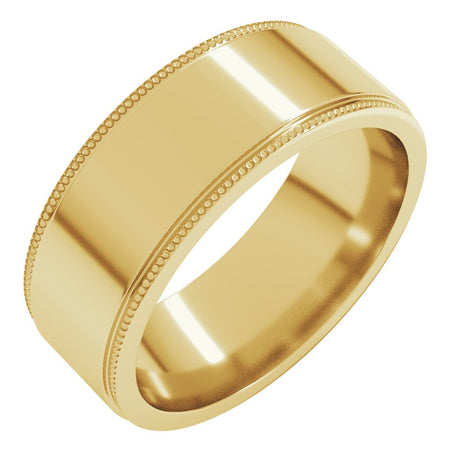 10K Yellow Gold 7 mm Milgrain Stepped-Edge Flat Band Size 8.5
