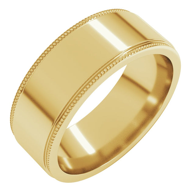 10K Yellow Gold 7 mm Milgrain Stepped-Edge Flat Band Size 8.5