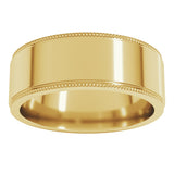 10K Yellow Gold 7 mm Milgrain Stepped-Edge Flat Band Size 8.5