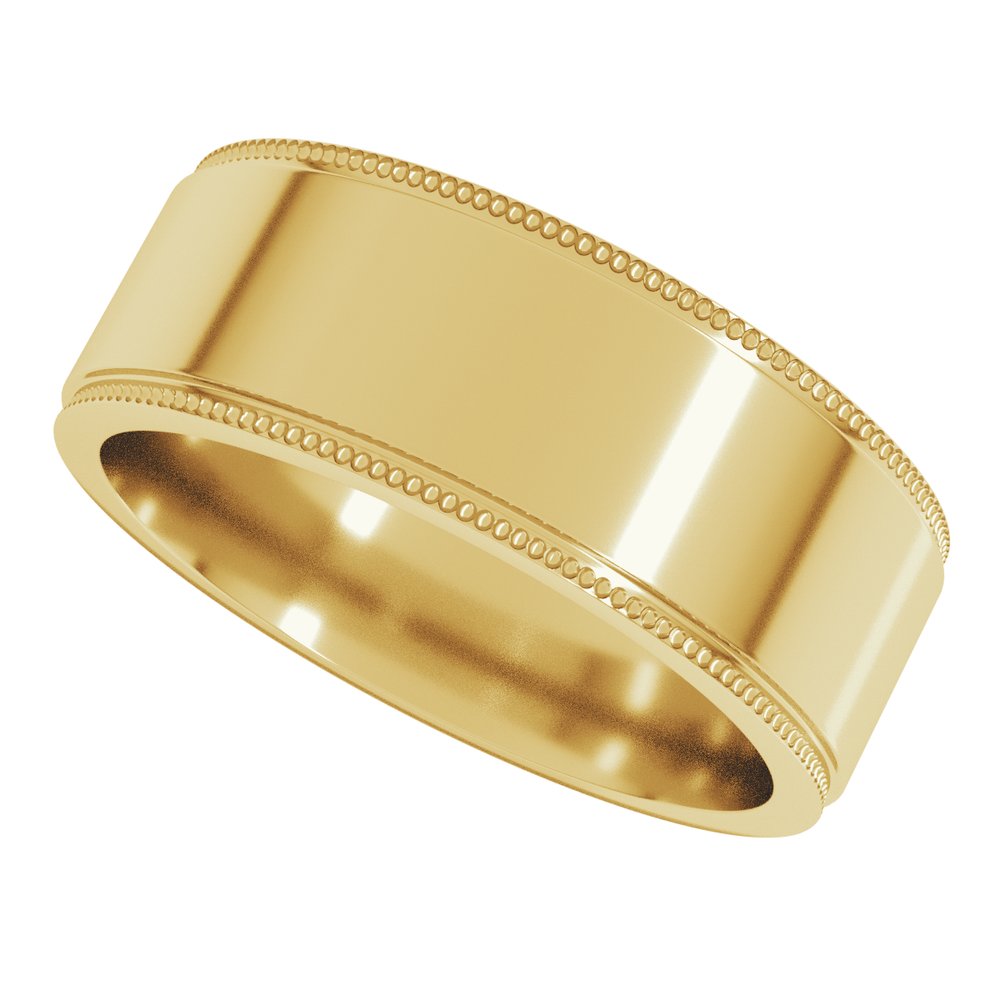 10K Yellow Gold 7 mm Milgrain Stepped-Edge Flat Band Size 8.5