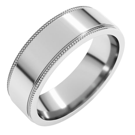 14K White Gold 6 mm Milgrain Stepped-Edge Flat Band Size 8.5