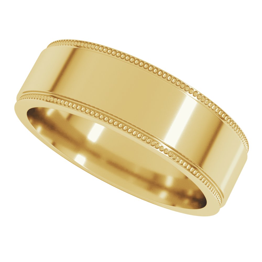 14K Yellow Gold 6 mm Milgrain Stepped-Edge Flat Band Size 11
