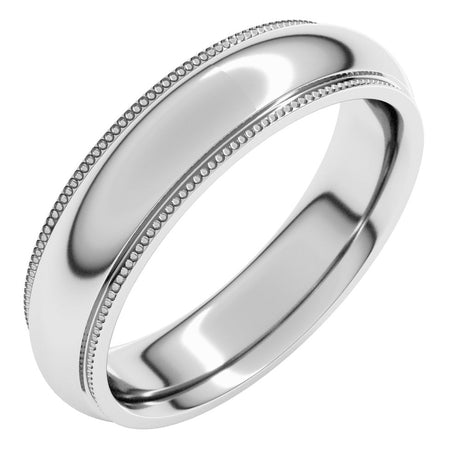 14K White Gold 5 mm Milgrain Stepped-Edge Comfort-Fit Half Round Band Size 6.5