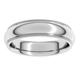 14K White Gold 5 mm Milgrain Stepped-Edge Comfort-Fit Half Round Band Size 6.5