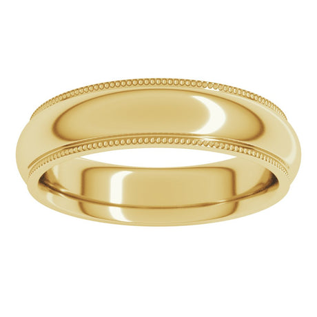 18K Yellow Gold 5 mm Milgrain Stepped-Edge Comfort-Fit Half Round Band Size 8