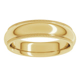 14K Yellow Gold 5 mm Milgrain Stepped-Edge Comfort-Fit Half Round Band Size 8
