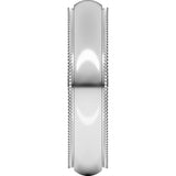 14K White Gold 5 mm Milgrain Stepped-Edge Comfort-Fit Half Round Band Size 6.5