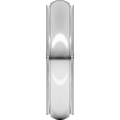 14K White Gold 5 mm Milgrain Stepped-Edge Comfort-Fit Half Round Band Size 6.5