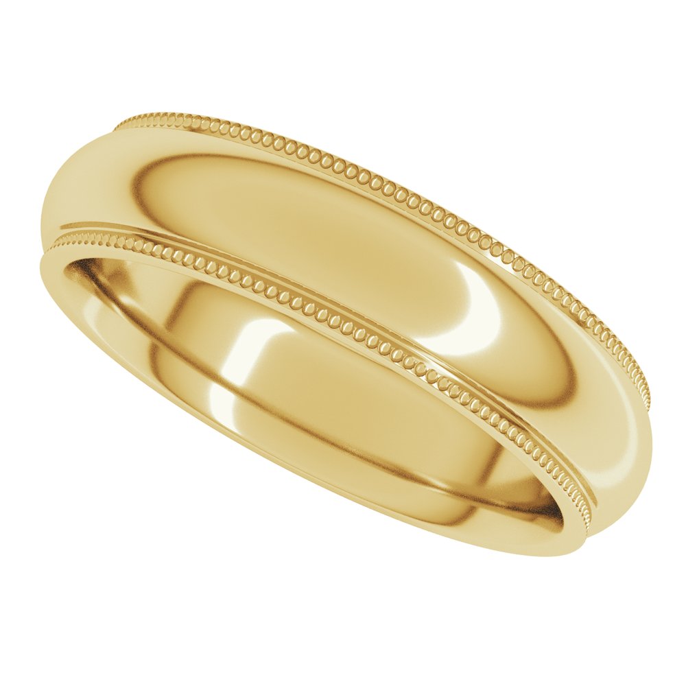 14K Yellow Gold 5 mm Milgrain Stepped-Edge Comfort-Fit Half Round Band Size 8