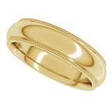 14K Yellow Gold 5 mm Milgrain Stepped-Edge Comfort-Fit Half Round Band Size 8