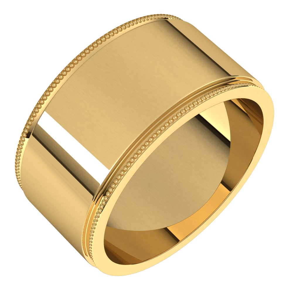 14K Yellow 10 mm Milgrain Stepped-Edge Flat Band Size 10