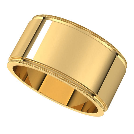 14K Yellow 10 mm Milgrain Stepped-Edge Flat Band Size 10