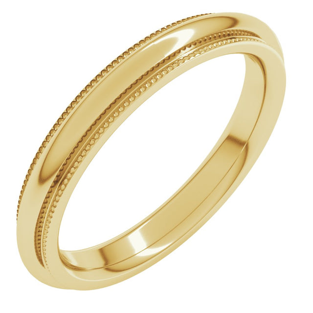 14K Yellow Gold 3 mm Milgrain Stepped-Edge Comfort-Fit Half Round Band Size 5