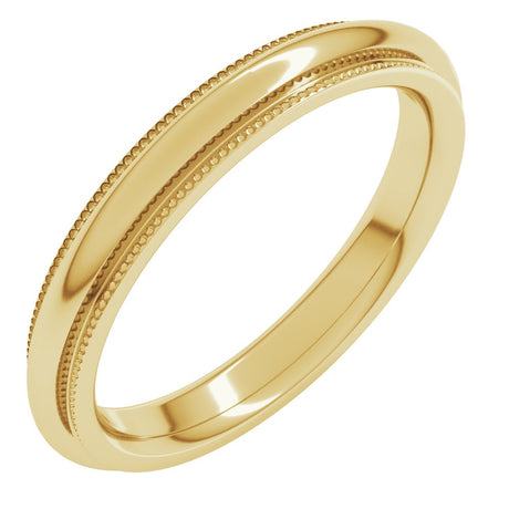 18K Yellow Gold 3 mm Milgrain Stepped-Edge Comfort-Fit Half Round Band Size 8