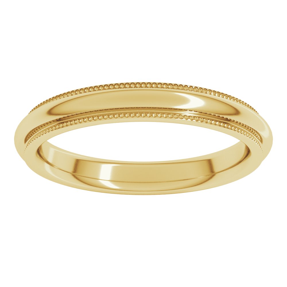 18K Yellow Gold 3 mm Milgrain Stepped-Edge Comfort-Fit Half Round Band Size 8