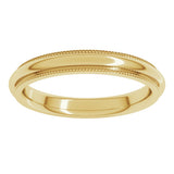 18K Yellow Gold 3 mm Milgrain Stepped-Edge Comfort-Fit Half Round Band Size 8
